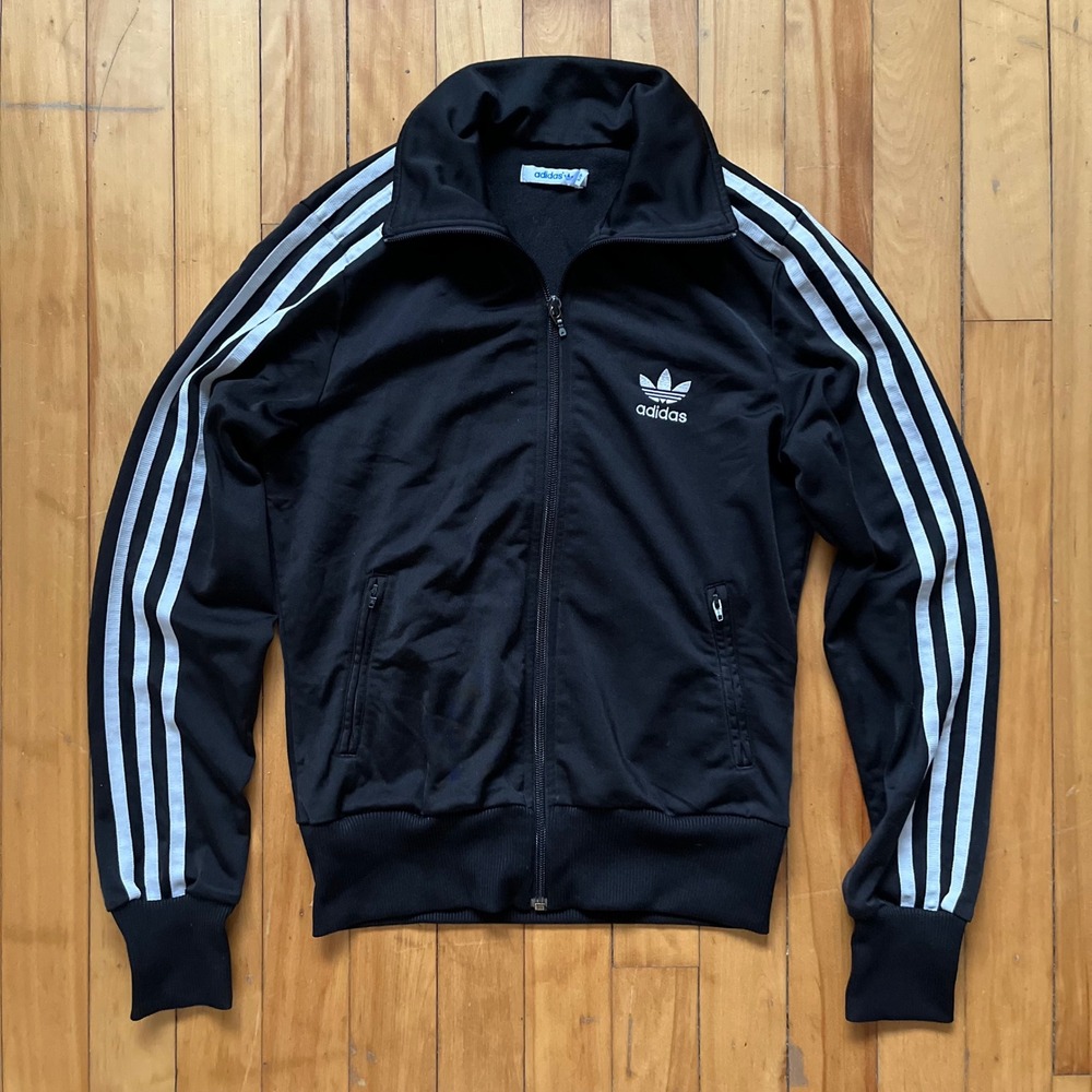 Adidas Track Jacket Black White Stripes Trefoil Logo Full Zip Mens S
